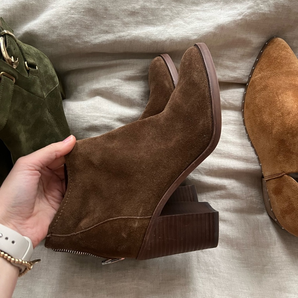 Suede Boots Brown Block Heel 8.5